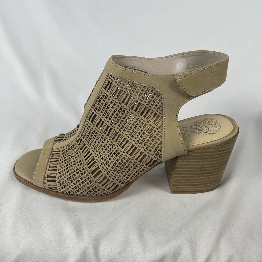 Vince Camuto Lidie Women Sz 11M Beige Tan Lasercut Bootie Block 3" Heels Shoes